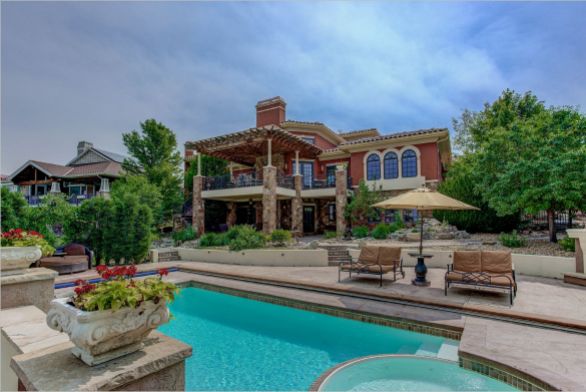 saltwater pool in the backyard of an erie, colorado luxury home for sale